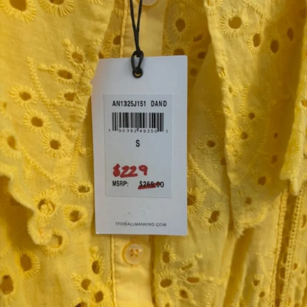 NWT "7 4 all mankind" eyelet  Mid length Yellow Summer Dress, Size Small - Picture 4 of 7